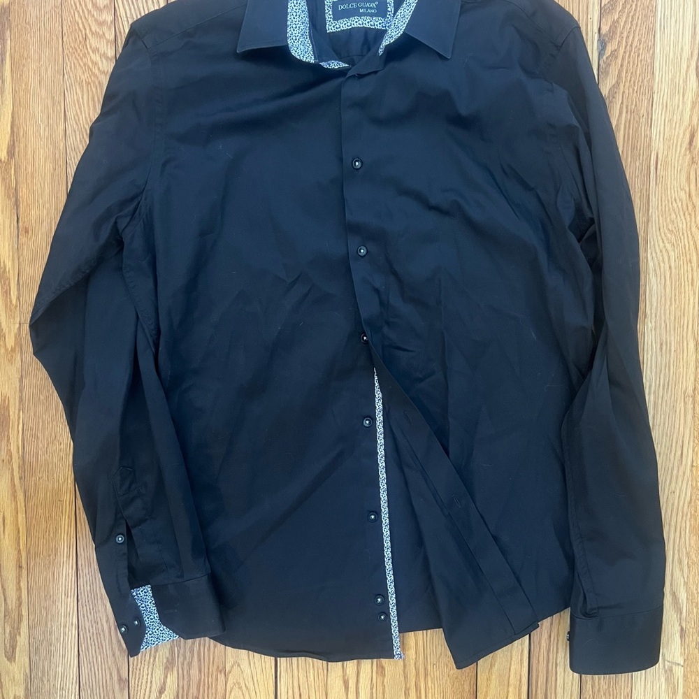 Men's Dolce Guava Black Dress Shirt Large (Pattern Trim)